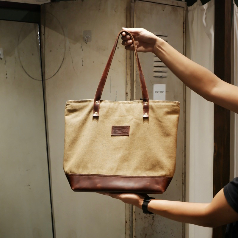 Túi Tote Canvas phối Da bò | Premium - Olderister