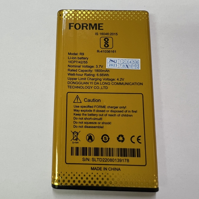 Pin Forme D666, dung lượng pin 1800mAh