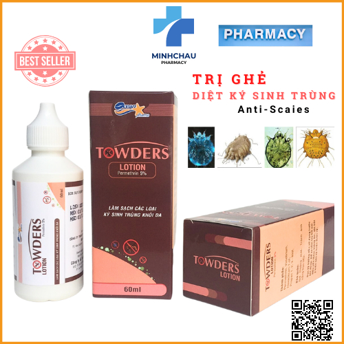 Dung dịch loại sạch ghẻ, chấy rận, ký sinh trùng Towders lotion Permethrin 5%