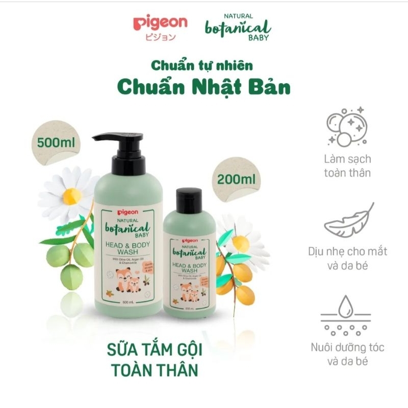 Sữa Tắm Gội Toàn Thân Cho Bé Natural Botanical Pigeon 200ml/500ml - Dịu nhẹ, nuôi dưỡng tóc và da bé - Timikid