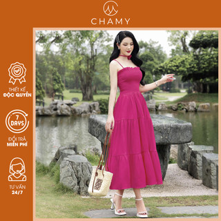 Váy đầm hai dây Dasia Dress dáng xòe thiết kế cổ hoa tinh tế sang chảnh, chất vải lụa vân cao cấp CHAMY