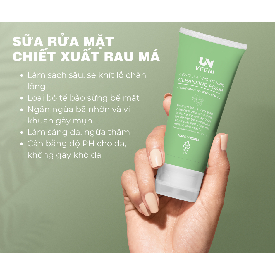 Sữa rửa mặt Hàn Quốc chiết xuất rau má sáng da Veeni