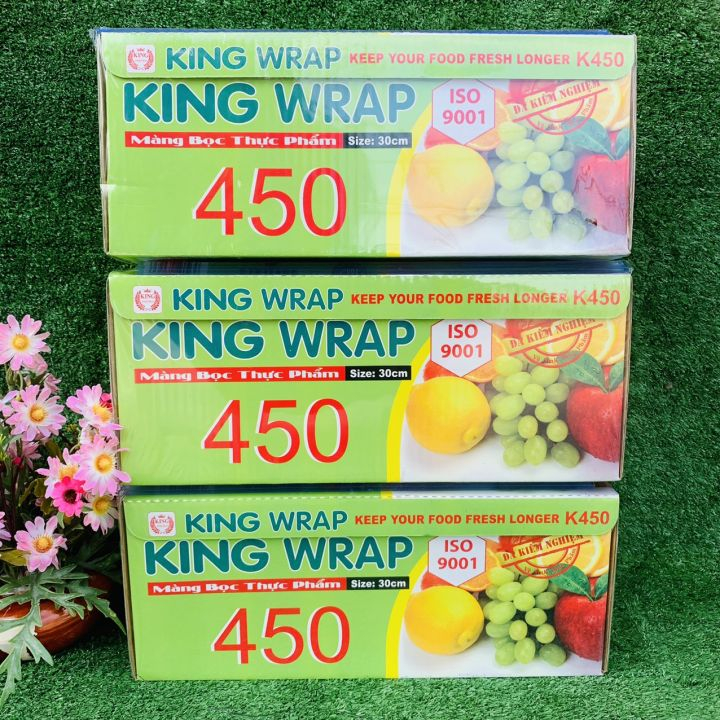Màng bọc thưc phẩm Kingwrap 450, cuộn màng bao bảo quản thực phẩm lớn (30cm x 450m), chất liệu dai bám dính tốt