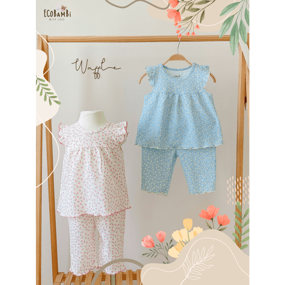 Bộ bé gái tay cánh tiên, quần lửng thun waffle in hoạ tiết hoa nhí dễ thương cho bé yêu - BB-23BOBG022 -  ECOBAMBI