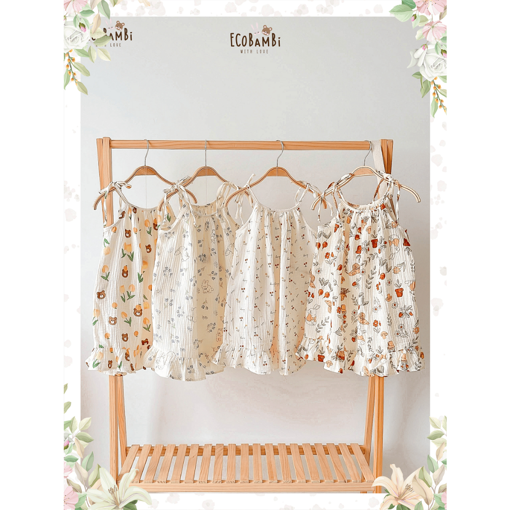 Đầm yếm form đuôi cá vải muslin bé gái EcobambiWithLove