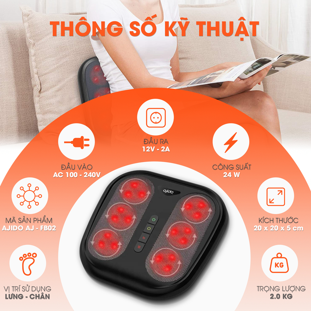 Máy Massage Lưng Chân 2 In 1 AJIDO AJ - FB02 Chính Hãng, Mát Xa Giảm Đau Mỏi 18 Điểm Massage Tích Hợp Hồng Ngoại