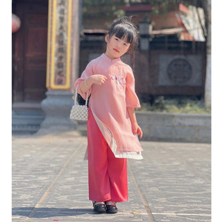 Áo dài bé gái Little house shop (size 1-6 tuổi)  -HÀNG CÓ SẴN - ảnh thật chính chủ