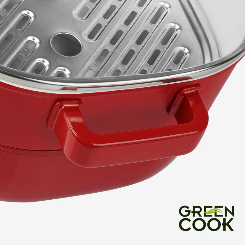 Nồi lẩu, nướng điện đa năng có xửng hấp Green Cook GCEH233-3L - Hàng chính hãng