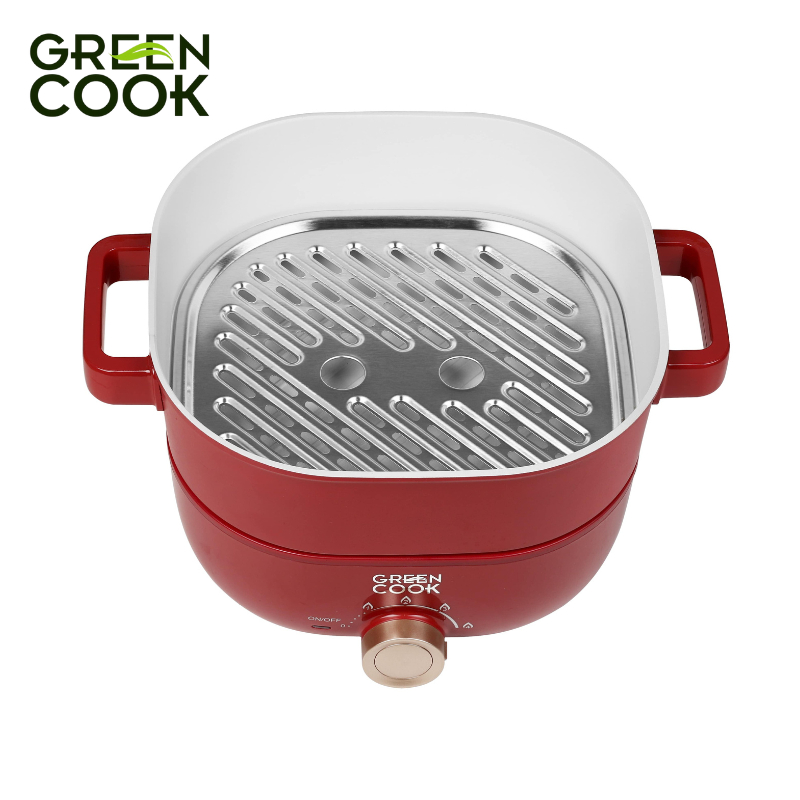 Nồi lẩu, nướng điện đa năng có xửng hấp Green Cook GCEH233-3L - Hàng chính hãng