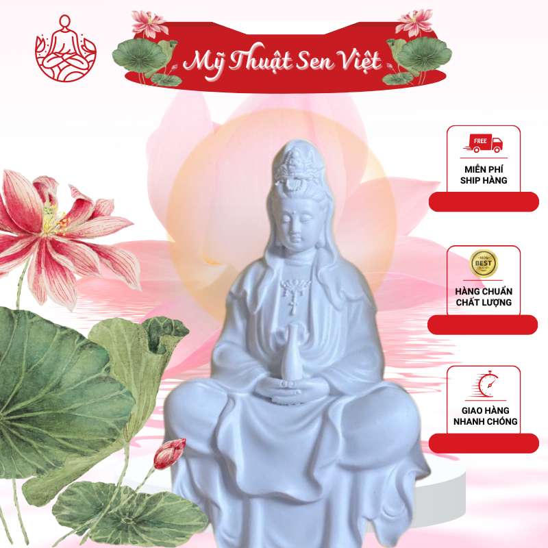 Tượng Phật Bà Quan Âm Có Hộp đồ phong thủy decor phòng thờ mỹ thuật Sen Việt