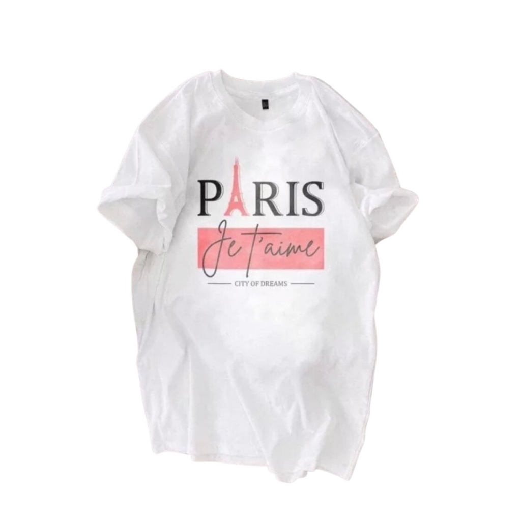 Áo Thun Nam Nữ Cotton Thái Nhập In Chữ Paris Chất Cotton Mát Mẻ, Co Giãn 4 Chiều Freesize 38kg-63kg