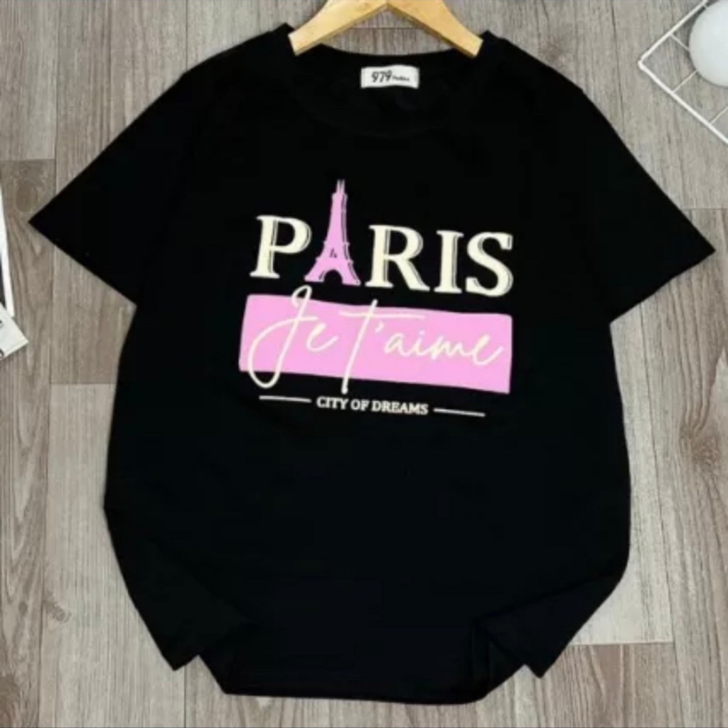 Áo Thun Nam Nữ Cotton Thái Nhập In Chữ Paris Chất Cotton Mát Mẻ, Co Giãn 4 Chiều Freesize 38kg-63kg