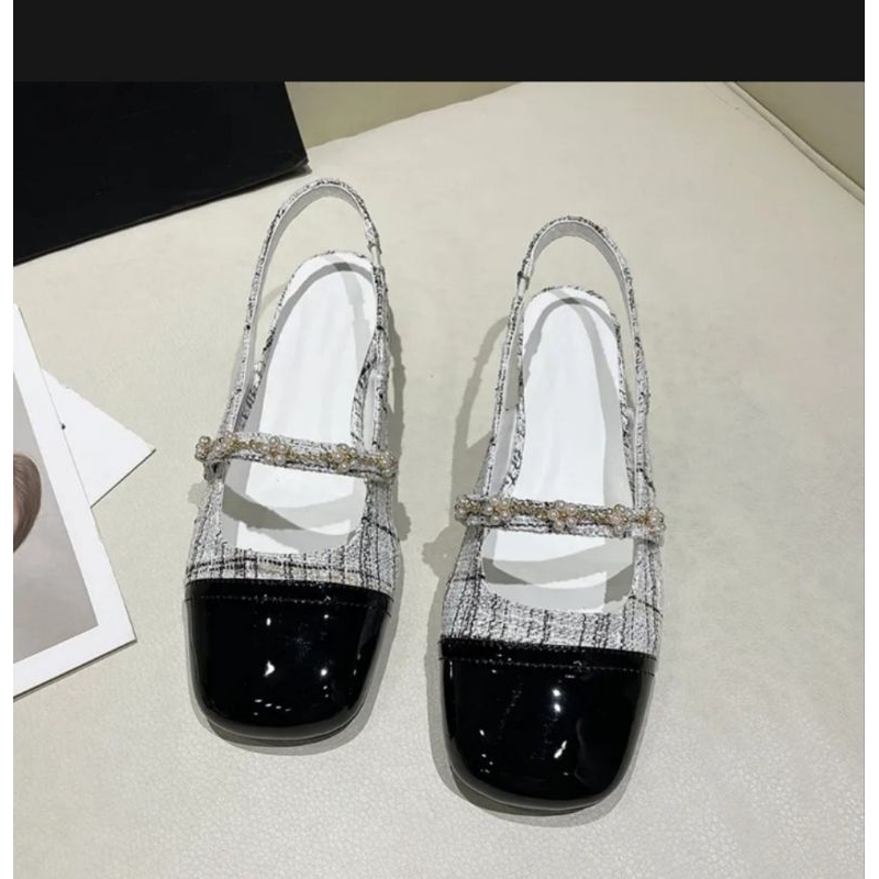 Giày búp bê hở gót đính hoa nhí ngọc. 937