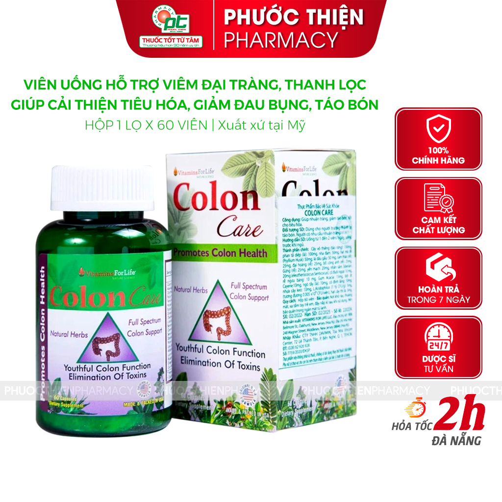 Viên uống viêm đại tràng Colon Care 60 Viên - Hỗ trợ rối loạn tiêu hóa, giảm táo bón, detox đại tràng nhathuocphuocthien