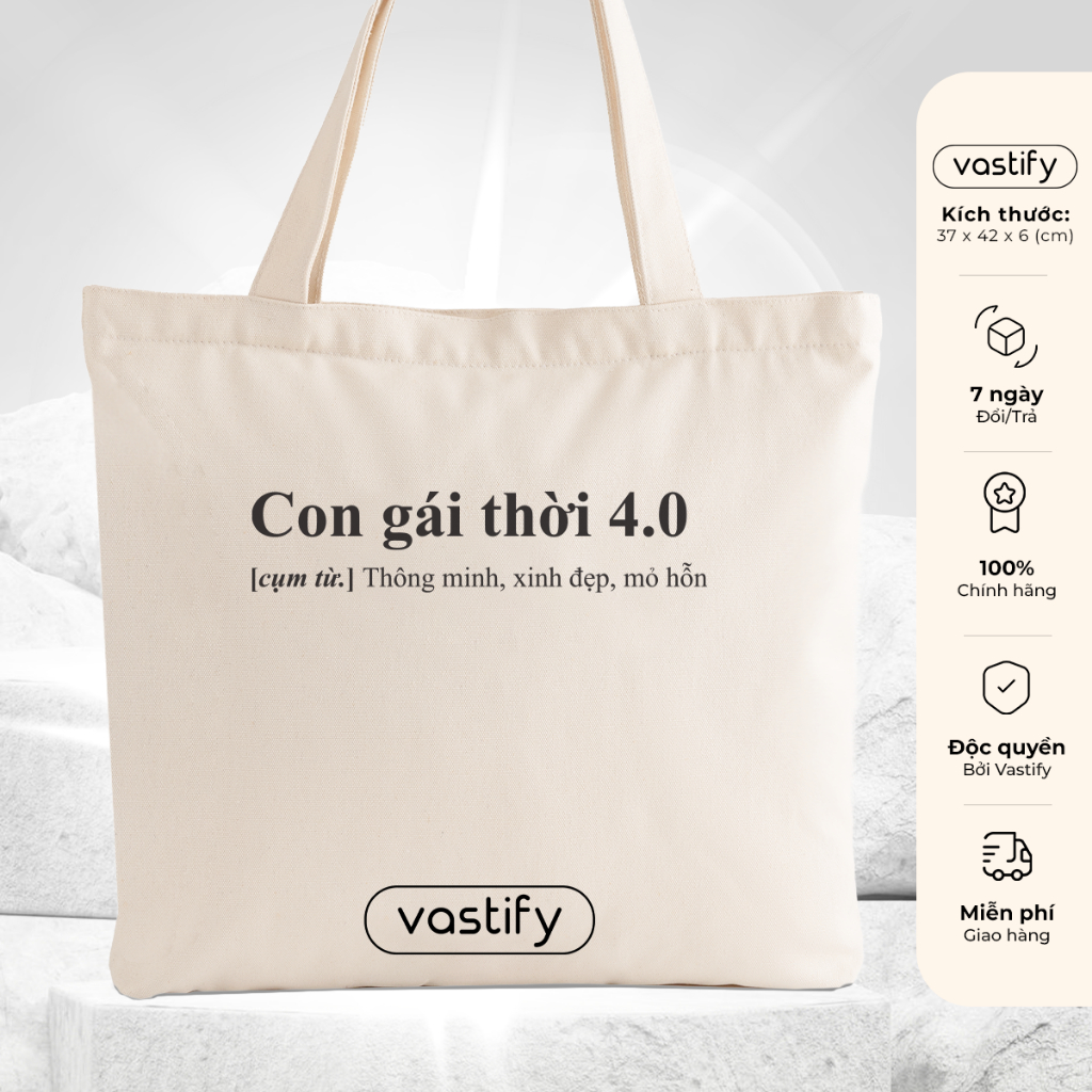 Túi tote vải canvas túi đeo vai đi học đi chơi Vastify Q010 có ngăn phụ có khóa kéo miệng thời trang phong cách Hàn Quốc