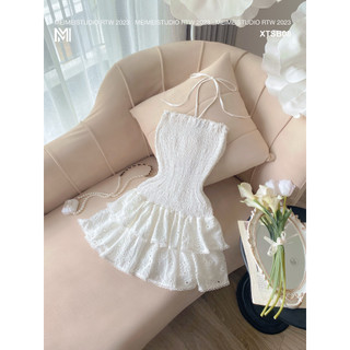 Đầm ren thân chun dây bộc, dáng ôm body có quần đùi lót trong, mặc đi tiệc, đi chơi | XTSB08 | MeiMei Studio