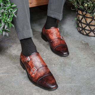 Giày tây nam Lava Monk Strap, giày da nam đánh màu Patina thủ công, giày công sở thanh lịch thương hiệu TONKIN