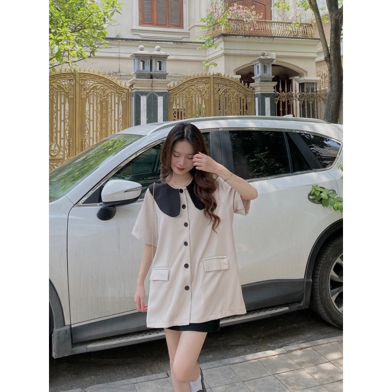 Áo suông tay lỡ dáng dài cổ sen 2 túi - ảnh thật molee.store