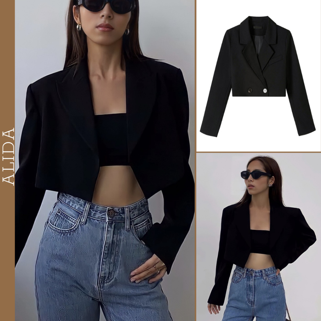 Vest croptop nữ 2 lớp dài tay có độn vai TK006