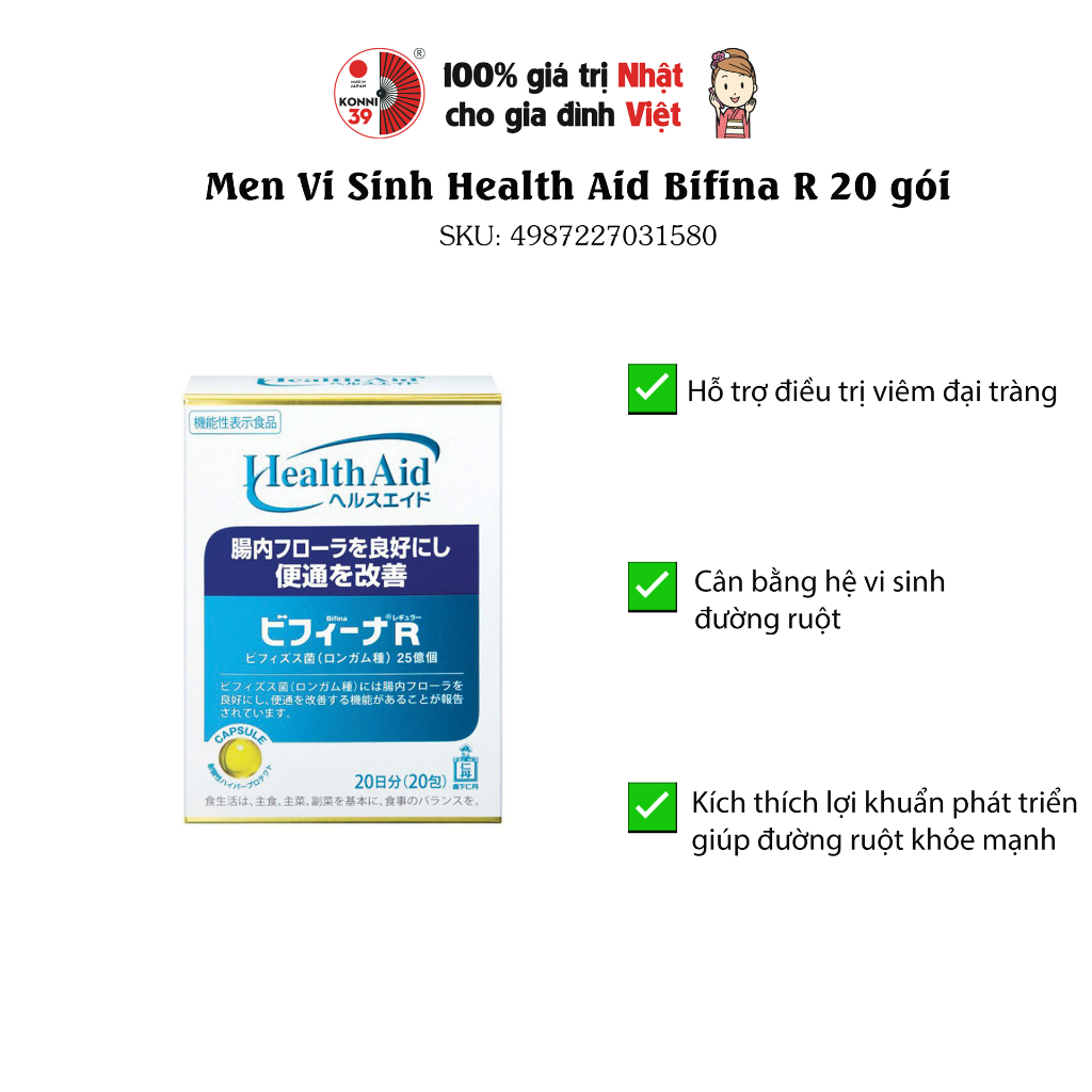 Bột men vi sinh Bifina R Health Aid hộp 20 gói