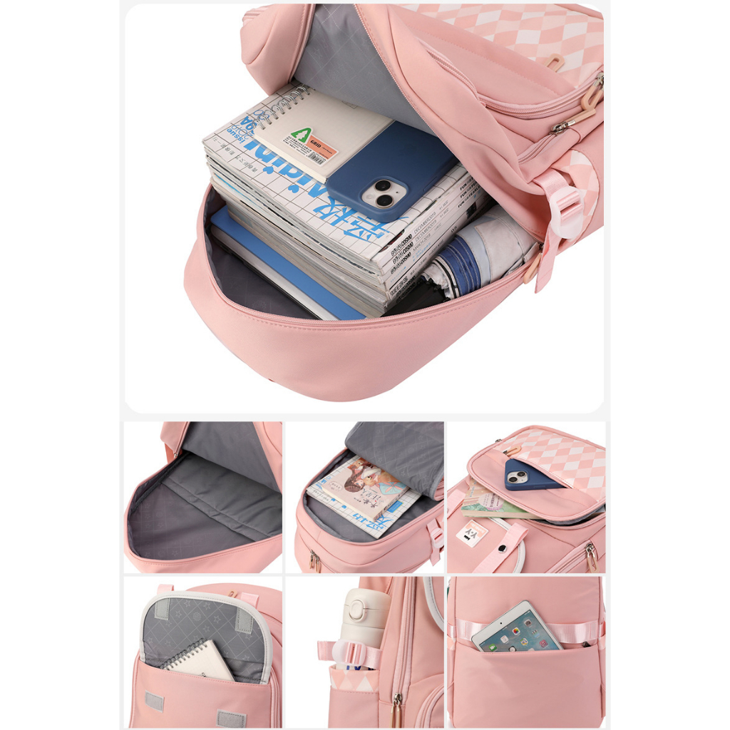 Ba lô học sinh nữ đi học cấp 2 3 thời trang ulzzang hàn quốc vải nylon cao cấp chống nước đựng laptop 9588