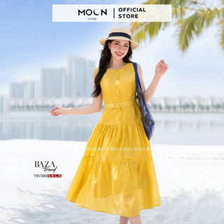 Váy dài nữ 𝐌𝐎𝐎𝐍 liền thân cổ tròn, đầm xòe thiết kế thắt eo dáng dài sang chảnh chất tơ nhật cao cấp TBV399