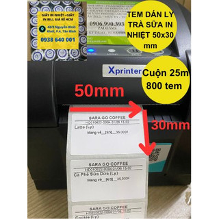 Giấy in tem trà sữa , decal nhiệt 50x30 , 5x3cm