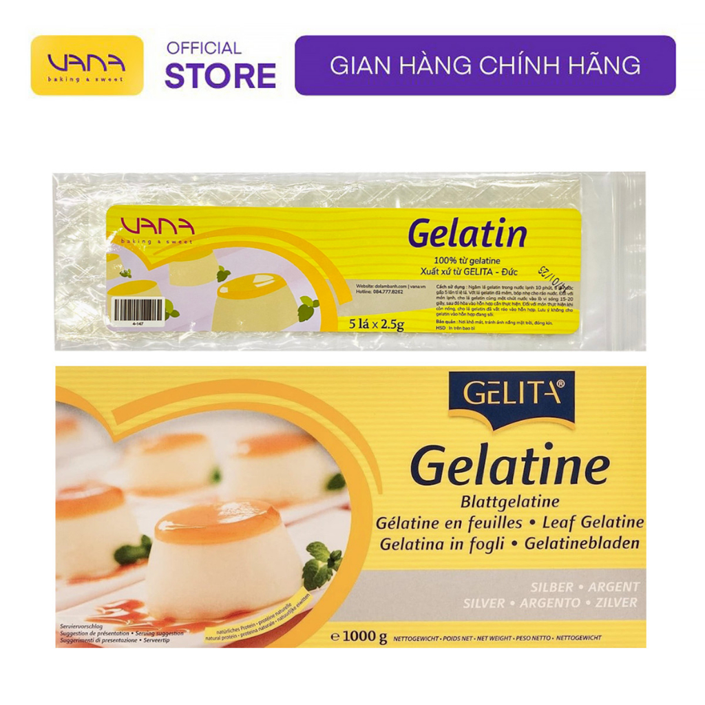 5 lá gelatine 2,5g làm thạch pudding kẹo dẻo (gelatin)