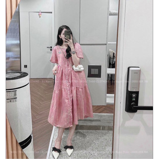 Váy kẻ câu vồng ba tầng siêu xinh