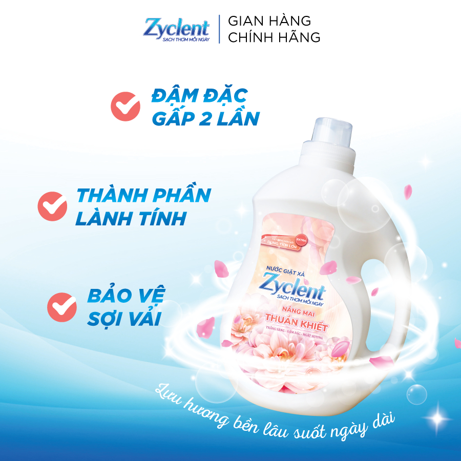 Nước Giặt Xả Zyclent Extra Hương Nắng Mai Thuần Khiết 3.8kg