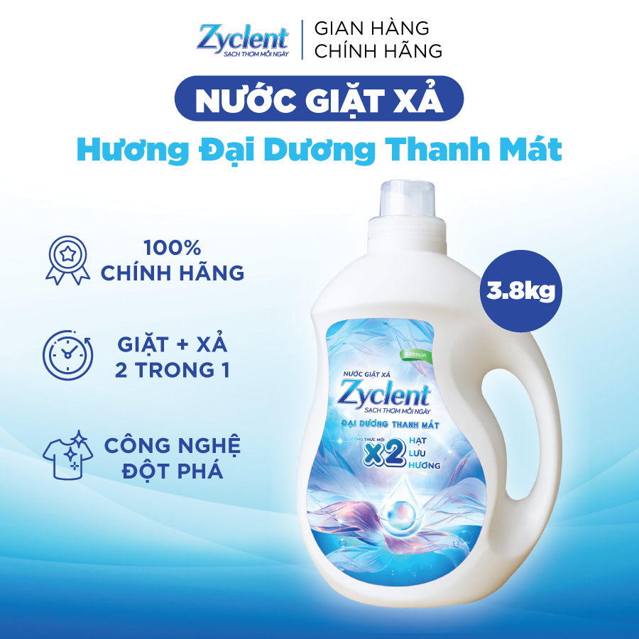 Nước Giặt Xả Zyclent Superior Hương Đại Dương Thanh Mát 3.8kg