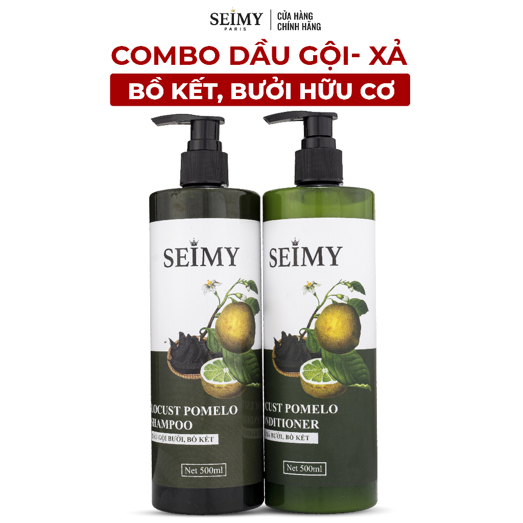 Bộ dầu gội xả bồ kết, bưởi hữu cơ SEIMY - Locust Pomelo Shampoo