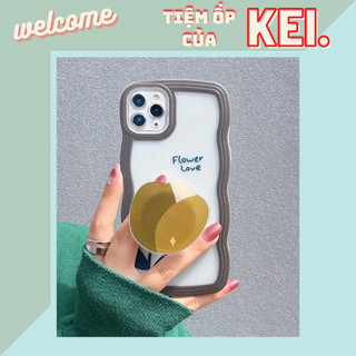 Ốp lưng viền sóng mây kèm popsocket hình Flower xinh xỉu dành cho nhiều dòng máy của iphone 14promax/12promax/11promax