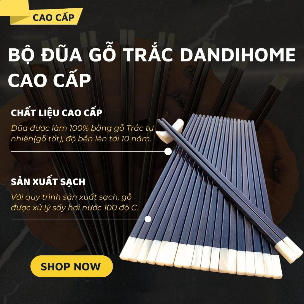 Bộ đũa gỗ trắc DandiHome cao cấp (Có lựa chọn 10 đôi và 5 đôi)