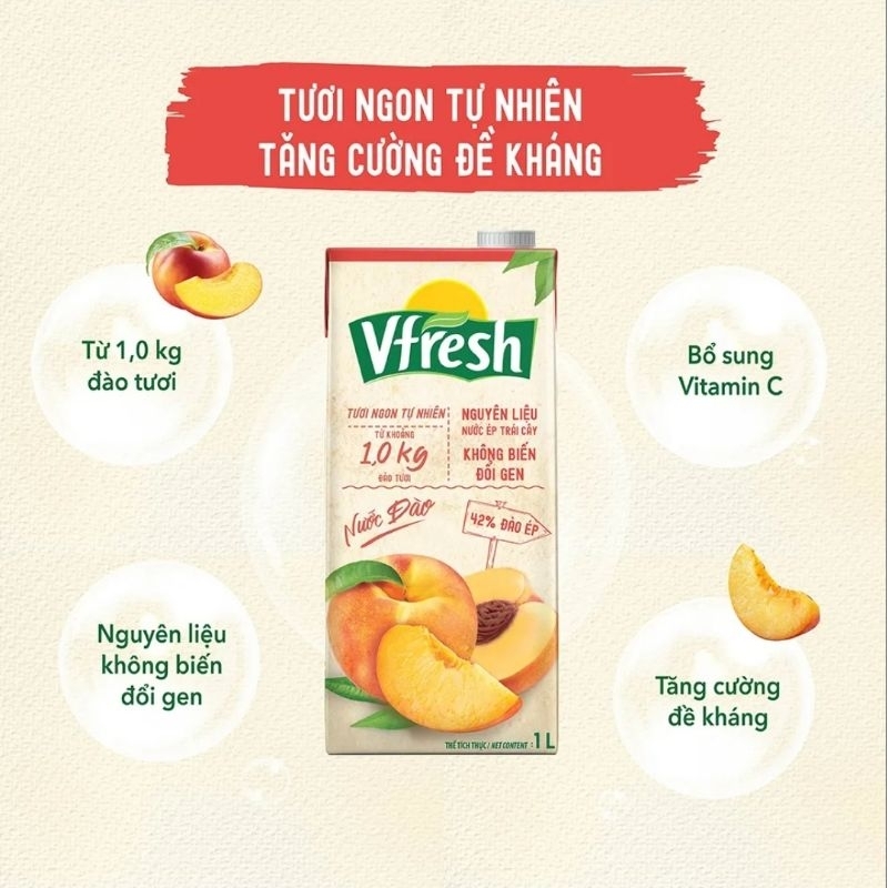 Thùng 12 Hộp Nước Đào Ép Vfresh 1L