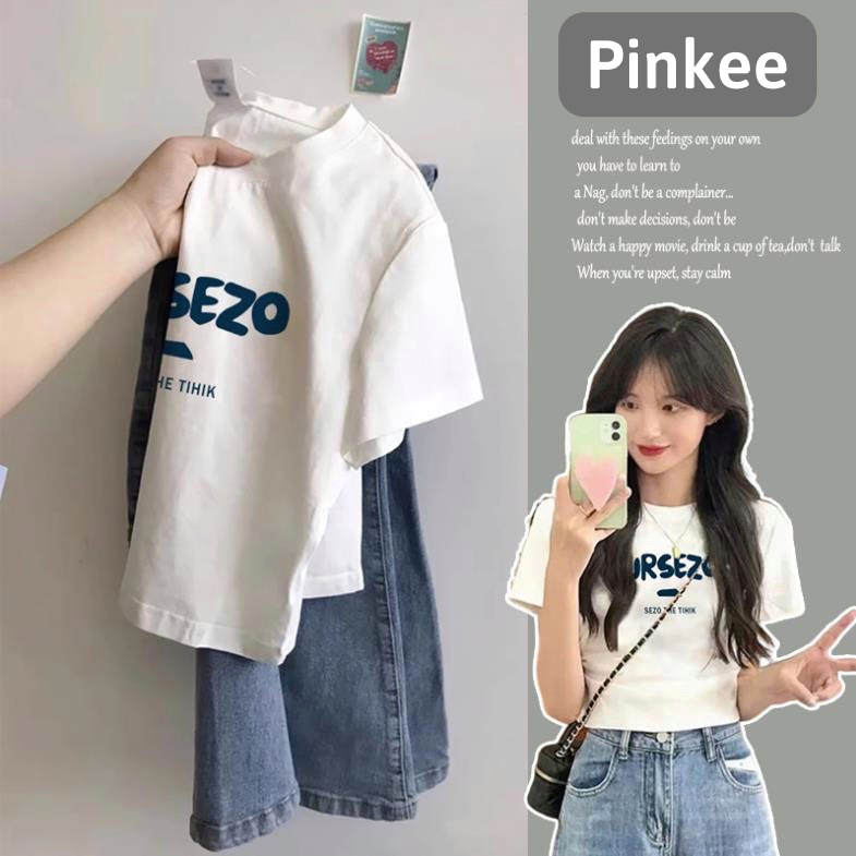 Áo Thun Croptop nữ dáng baby tee Pusezo ❤️Pinkee❤️ áo baby tee tay ngắn cổ tròn Hàn Quốc Ma063