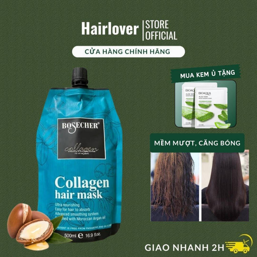 Kem ủ tóc, hấp tóc Collagen phục hồi tóc hư tổn Bosecher Minalo mềm mượt chăm sóc tóc khô xơ Chính Hãng HAIRLOVER
