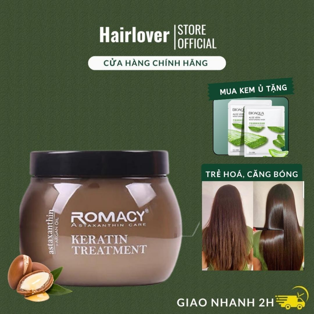 Dầu hấp ủ tóc Keratin Romacy Argan oil hair Mask 500ml phục hồi tóc khô xơ hư tổn, giữ màu tóc bóng mượt HAIRLOVER