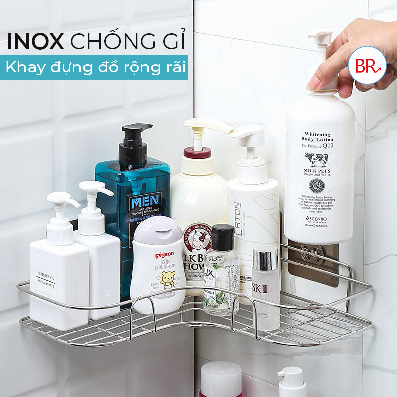 Kệ inox dán góc tường giá đựng đồ trong nhà tắm cao cấp br01409 | BigBuy360 - bigbuy360.vn