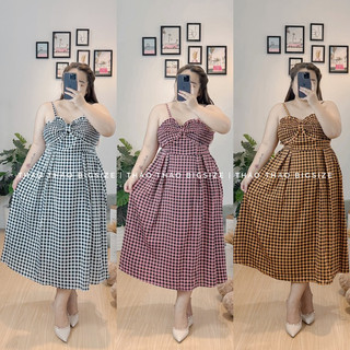 Đầm 2 dây kẻ nơ nhún