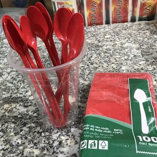 Bịch 100 muỗng nhựa dài 20cm màu đỏ, trắng, đen dùng 1 lần