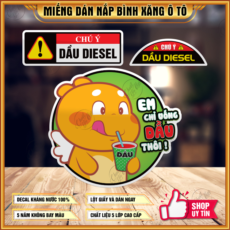 Combo 2 bộ dán đổ DẦU diesel QB nắp bình xăng cảnh báo chú ý tránh nhầm lẫn