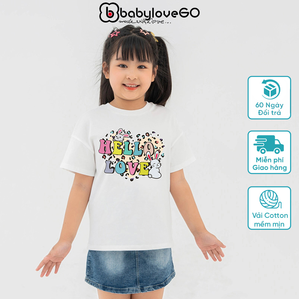 Áo phông bé gái BabyloveGO mẫu mới 2023 áo cộc tay cho bé in hình ngộ nghĩnh đáng yêu vải cotton