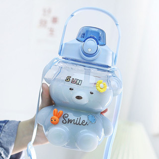 Bình đựng nước uống kèm ống hút silicon chống sặc cho bé kèm quai đeo thiết kế hình gấu trong suốt siêu xinh