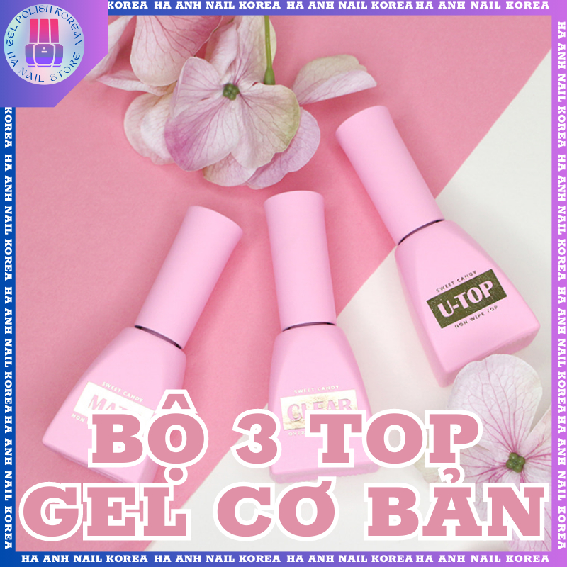"Basic gel': Combo bộ 3 Basic Top gel U Top-Matt Top-Clear gel -  Sơn gel cơ bản Candy gel Hàn quốc 