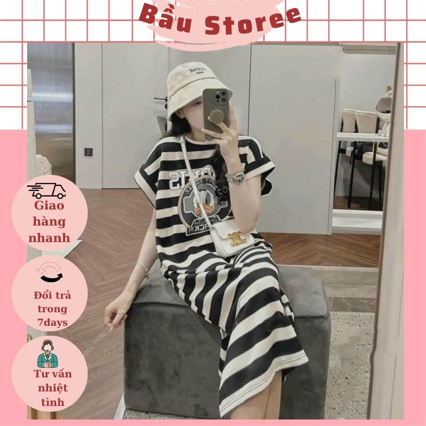 V103  VÁY KẺ SƠ MI DÁNG XUÔNG CHO MẸ BẦU- ĐẦM BẦU XINH GIÁ RẺ CHẤT THUN COTTON MẶC ĐI CHƠI ĐI LÀM