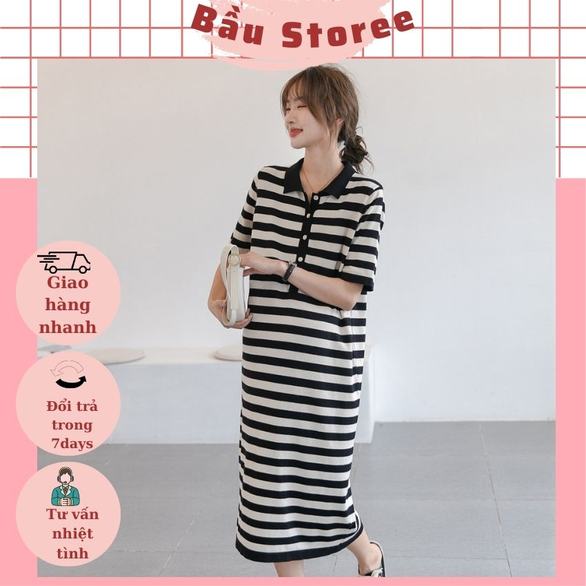 V103  VÁY KẺ SƠ MI DÁNG XUÔNG CHO MẸ BẦU- ĐẦM BẦU XINH GIÁ RẺ CHẤT THUN COTTON MẶC ĐI CHƠI ĐI LÀM
