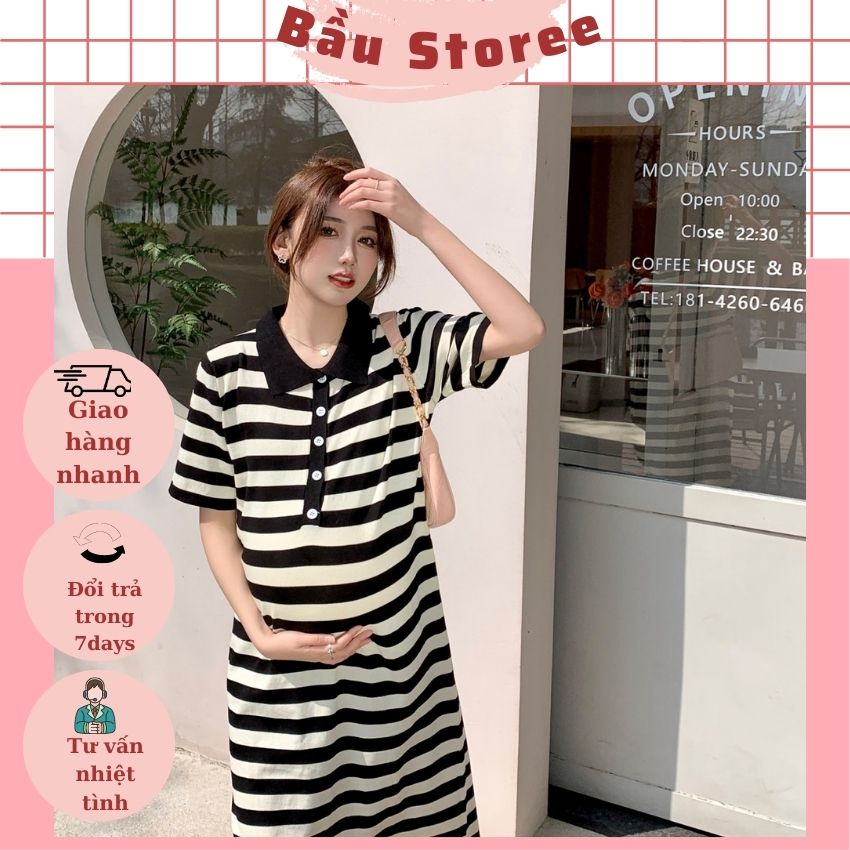 V103  VÁY KẺ SƠ MI DÁNG XUÔNG CHO MẸ BẦU- ĐẦM BẦU XINH GIÁ RẺ CHẤT THUN COTTON MẶC ĐI CHƠI ĐI LÀM