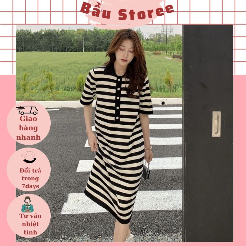 V103  VÁY KẺ SƠ MI DÁNG XUÔNG CHO MẸ BẦU- ĐẦM BẦU XINH GIÁ RẺ CHẤT THUN COTTON MẶC ĐI CHƠI ĐI LÀM