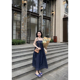 Florence - Đầm midi jean dáng suông hai dây